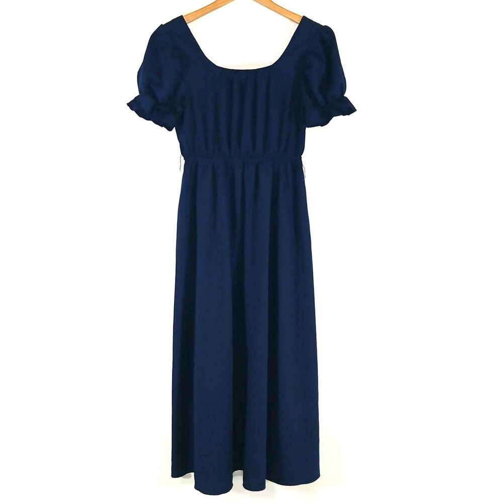 Scarlet Darkness Navy Blue Cottagecore Puff Sleeve Empire Waist Midi Dress M